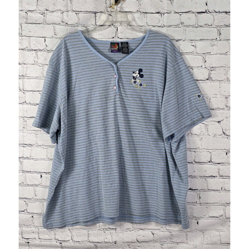 Vtg Mickey Women's Sz 26 Blue Striped Embroidered Shirt